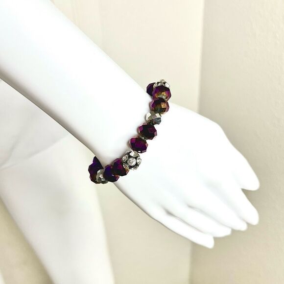 Elegant Purple and Silver Beaded Bracelet - Picture 2 of 2